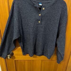 Old Navy Women's Dark Navy Waffle-Knit Henley Sweater